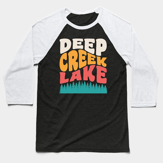 Deep Creek Lake State Park Maryland Vintage Typography Baseball T-Shirt by PodDesignShop